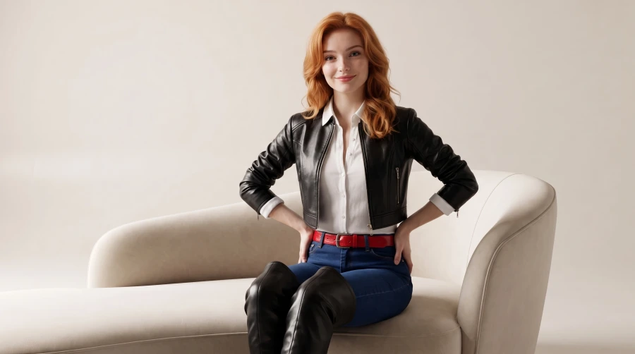 Black Leather, Blue Denim & Red Accent - Gallery Image