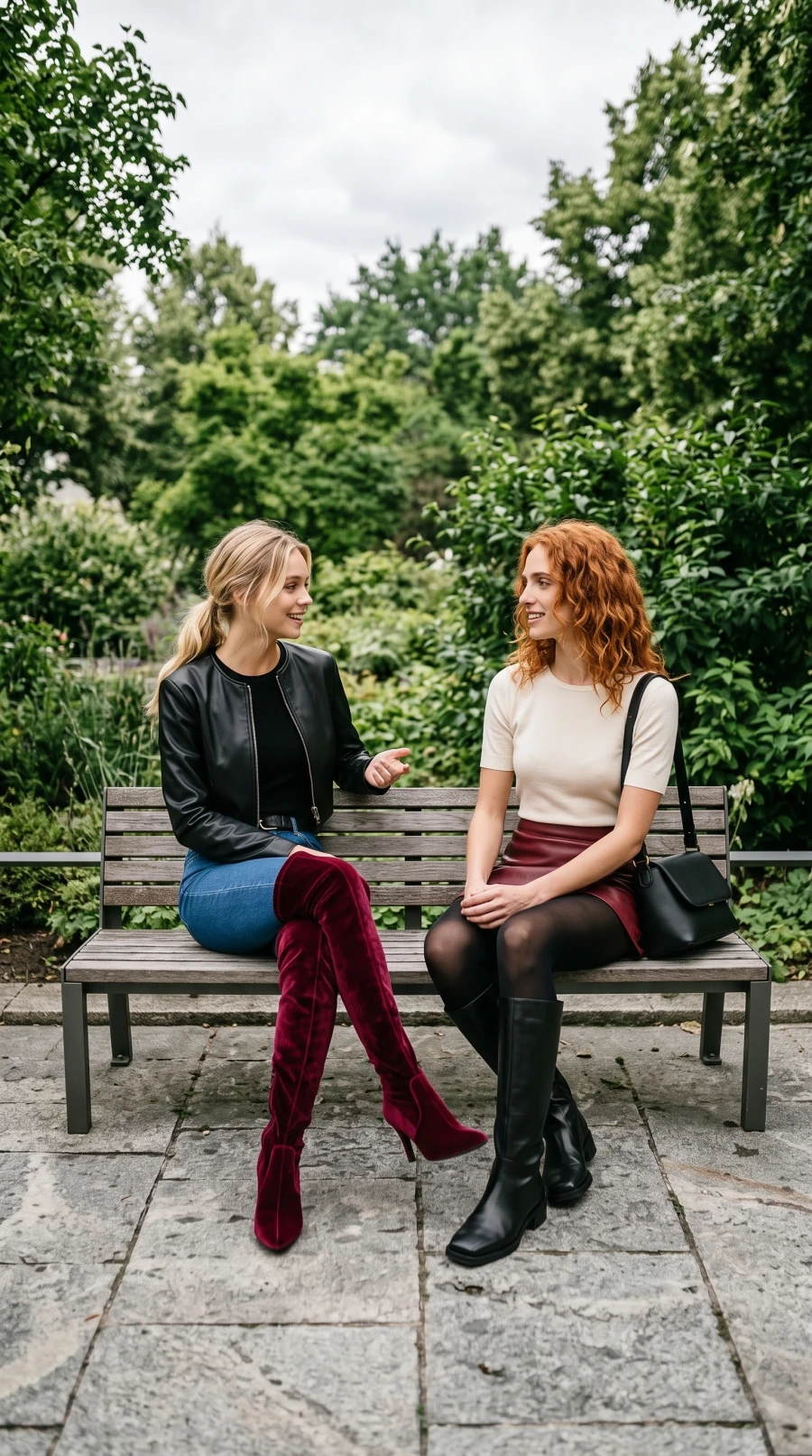 Burgundy Leather, Denim & Velvet Boots - Image 10