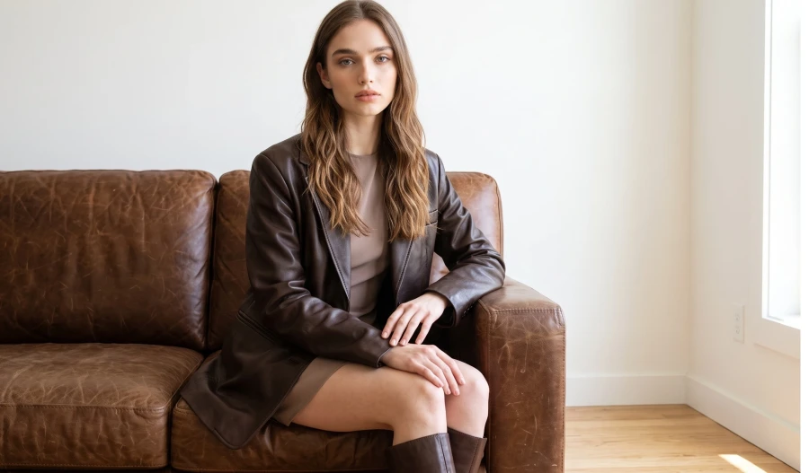 Taupe Dress & Brown Leather - Image 9