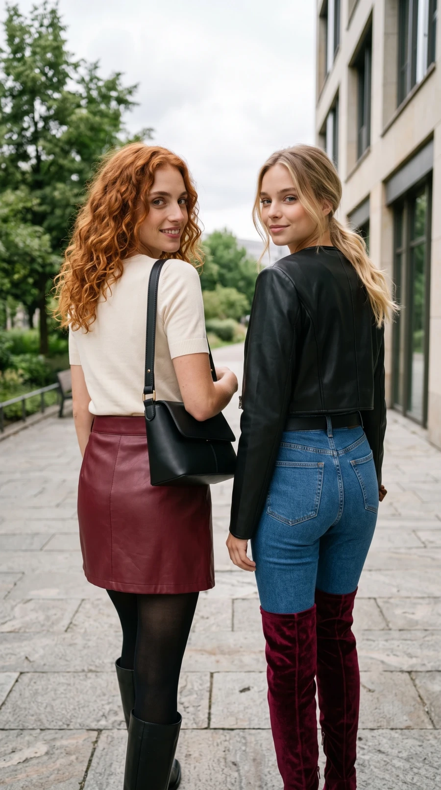 Burgundy Leather, Denim & Velvet Boots - Image 7