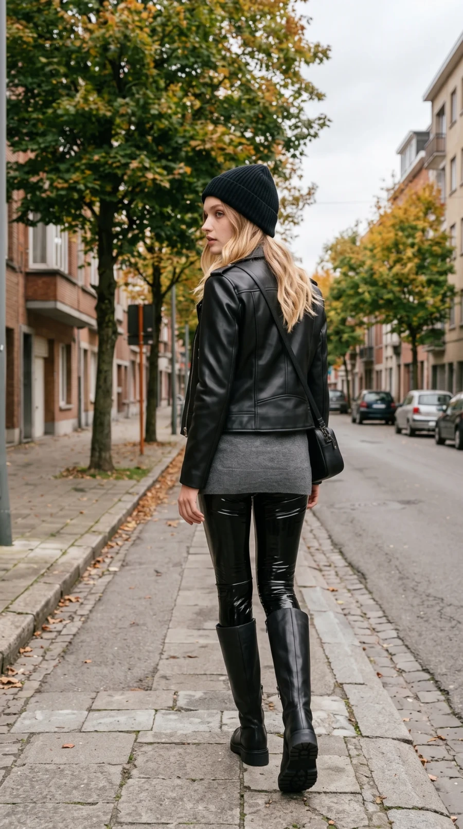 Black Leather, Latex Leggings & Knee-High Boots - Image 2