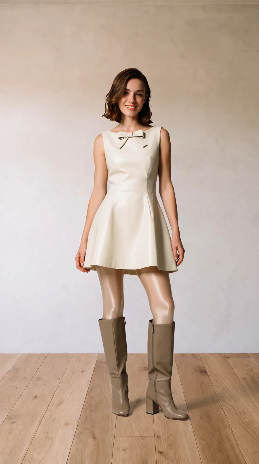 Cream Leather & Taupe Boots - Image 1
