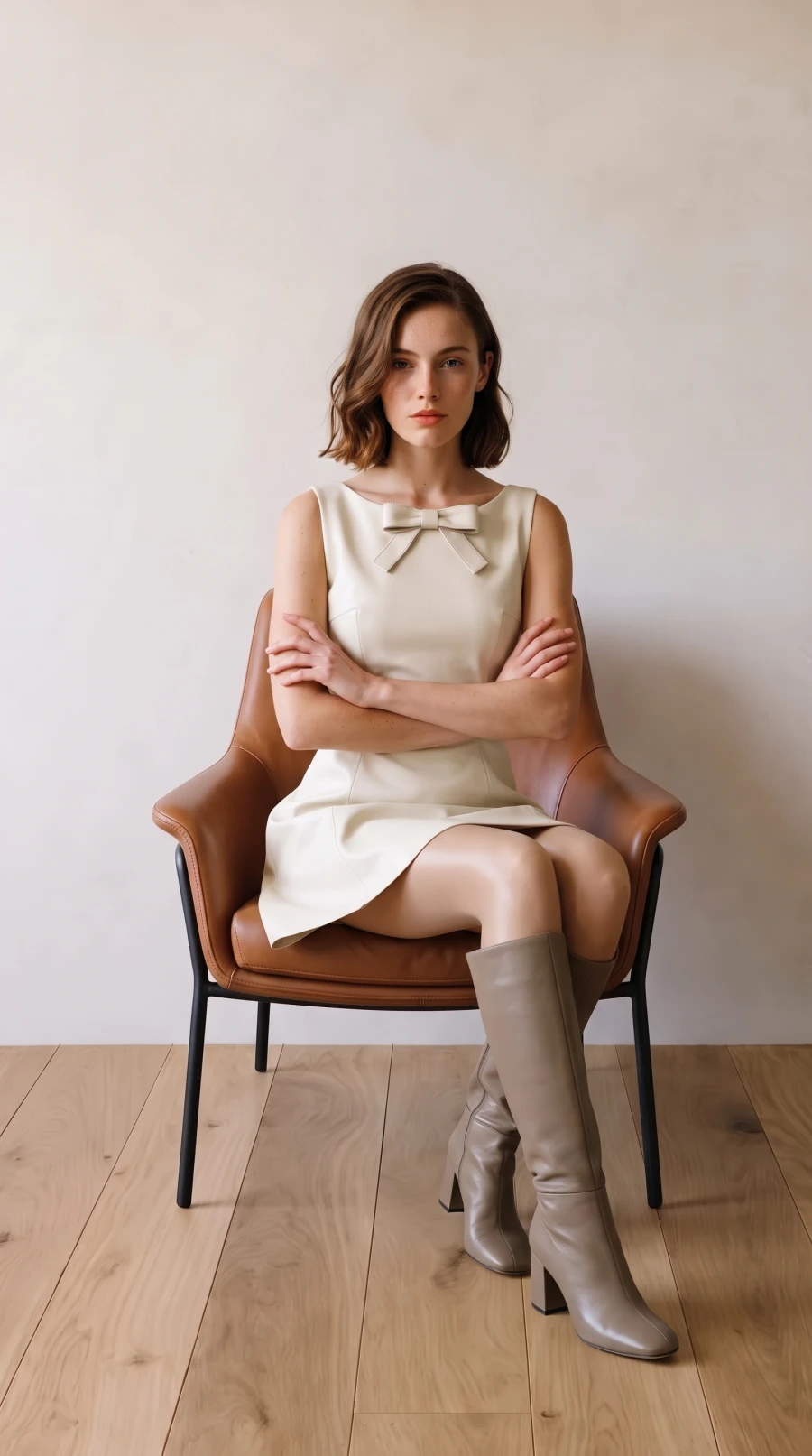 Cream Leather & Taupe Boots - Image 9