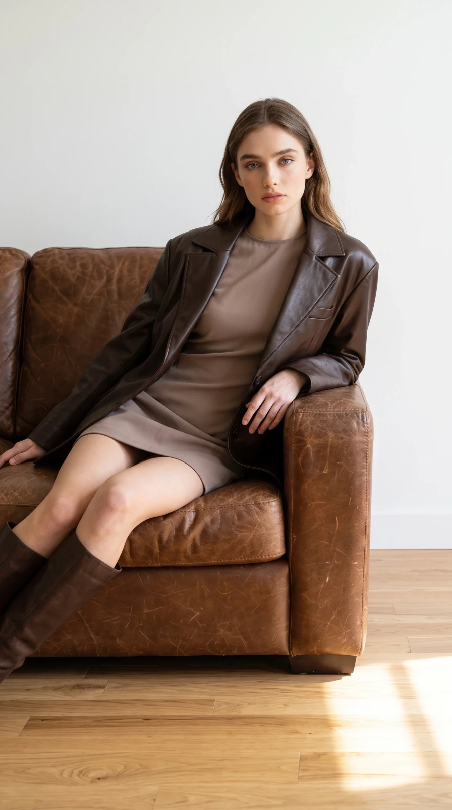 Taupe Dress & Brown Leather - Image 2